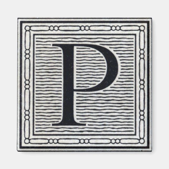 Aimant Lettre bloc "P" Woodblock Inital (Devant)