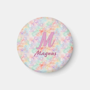 Aimant lettre c initiale nom pastel aquarelle rose bleu