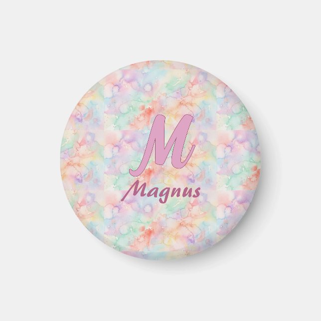 Aimant lettre c initiale nom pastel aquarelle rose bleu (Devant)