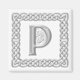 Aimant Lettre celtique P de monogramme de noeud d'effet