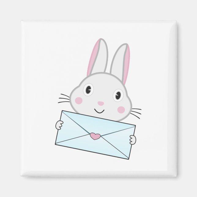 Aimant Lettre d'amour mignonne et belle lapin tenant (Devant)