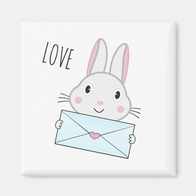 Aimant Lettre d'amour mignonne et belle lapin tenant (Devant)