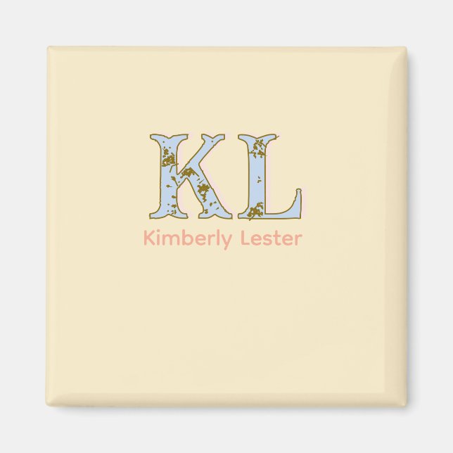 Aimant lettre de nom monogramme pêche rétro pastel gras (Devant)