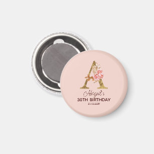 Aimant Lettre de nom personnalisée A Roses roses blush or