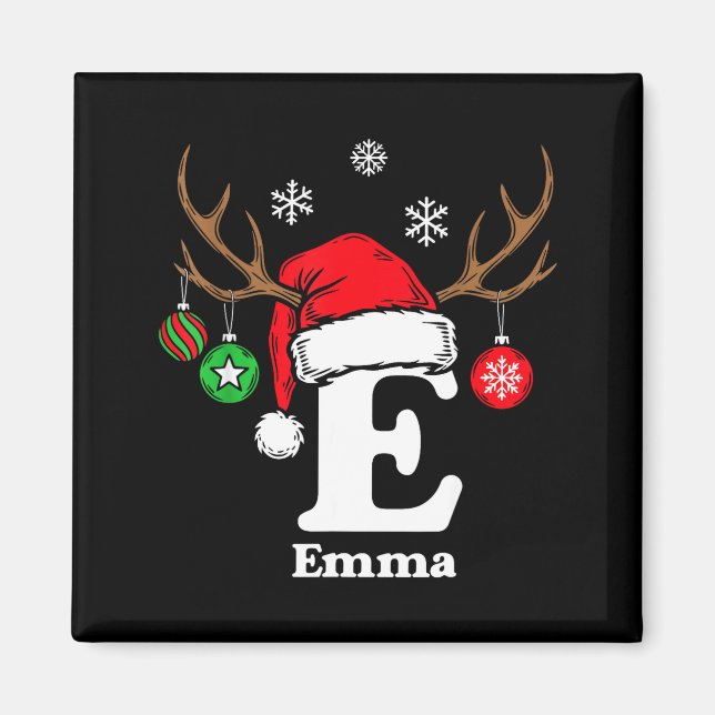 Aimant Lettre E Nom Initial Emma Avec Chapeau De Père Noë (Devant)