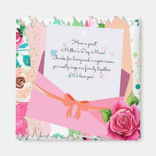 AIMANT LETTRE FLEURIE ROSSE ENVELOE FÊTE DES MÈRES