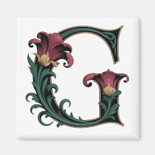 Aimant Lettre G aimantée Art Nouveau rouge et vert
