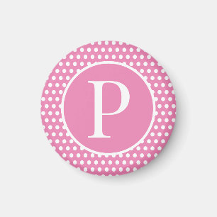 Aimant Lettre initiale de Pois rose chic