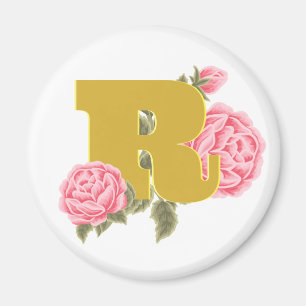 Aimant Lettre initiale du Rose floral Monogramme Nom Coup