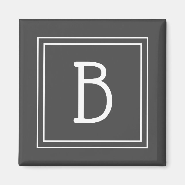Aimant Lettre initiale monogrammée moderne encadrée grise (Devant)