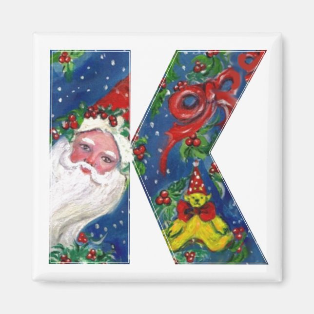 AIMANT LETTRE K DE NOËL / MONOGRAMME DE RIBON ROUGE PÈRE  (Devant)