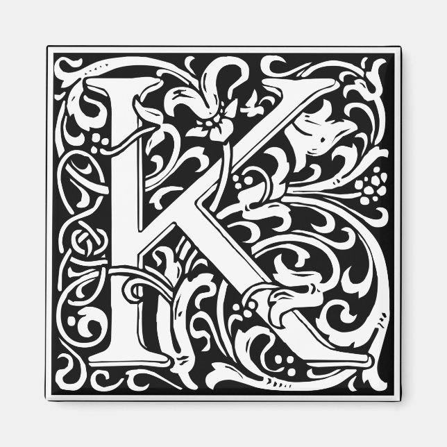 Aimant Lettre K Monogramme Art Nouveau Médiéval (Devant)