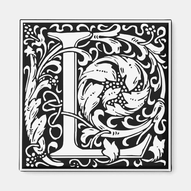 Aimant Lettre L Monogramme Art Nouveau Médiéval (Devant)