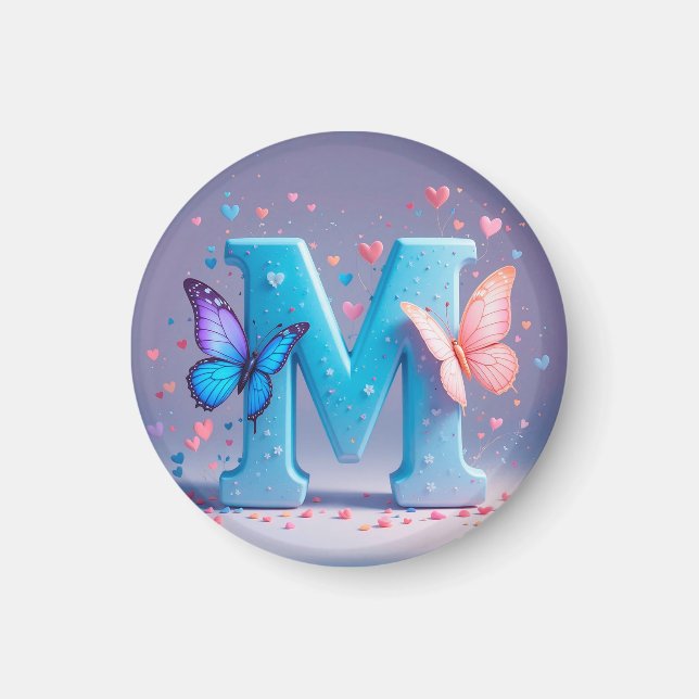 Aimant Lettre M colorée avec papillons (Devant)