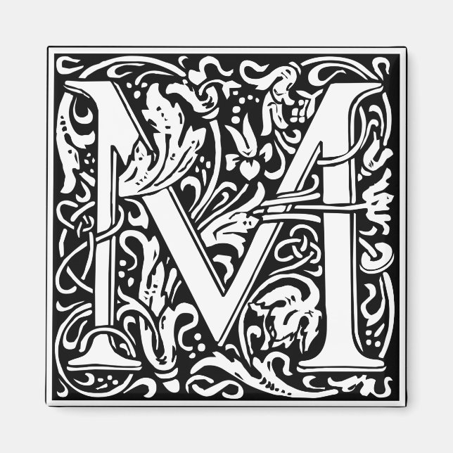 Aimant Lettre M Monogramme médiéval Art Nouveau (Devant)