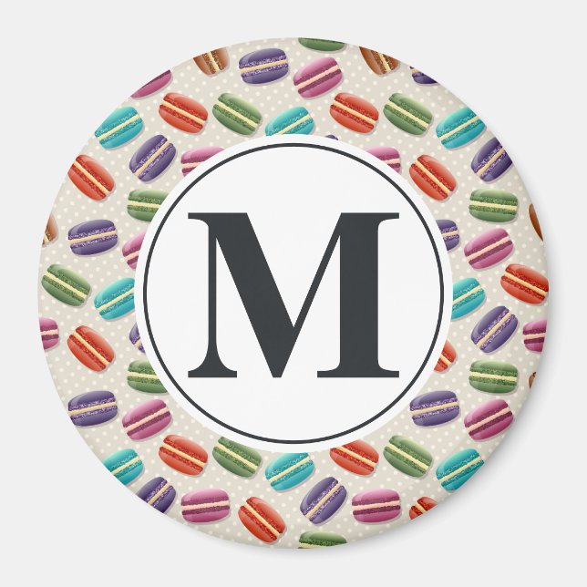 Aimant Lettre monogramme sur Macaron coloré Motif (Devant)