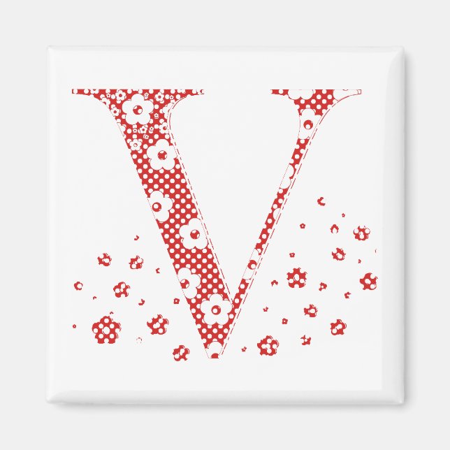 Aimant Lettre Motif aux fleurs V(rouge) (Devant)