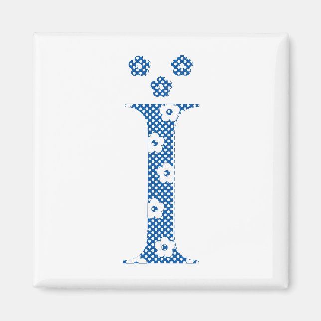 Aimant LETTRE Motif Fleur I (bleu) (Devant)