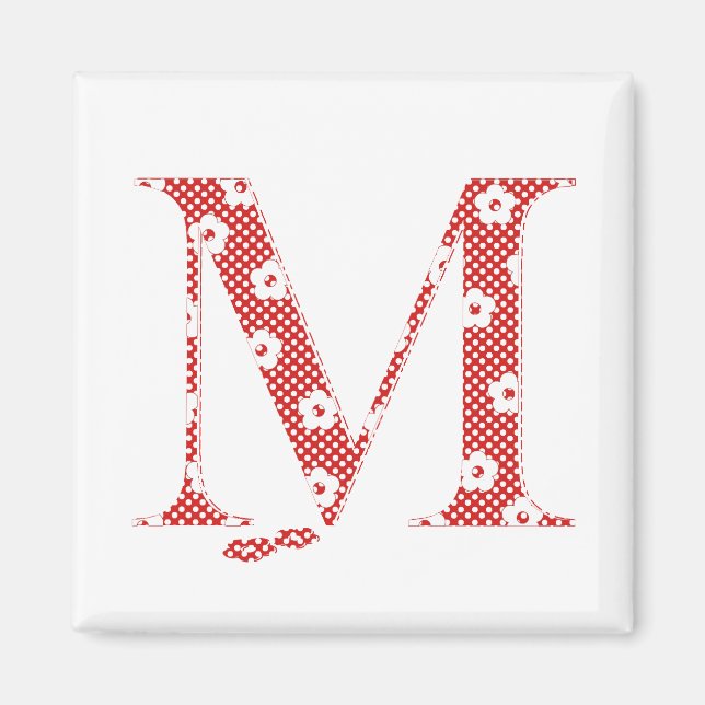 Aimant LETTRE Motif Fleur M(rouge) (Devant)