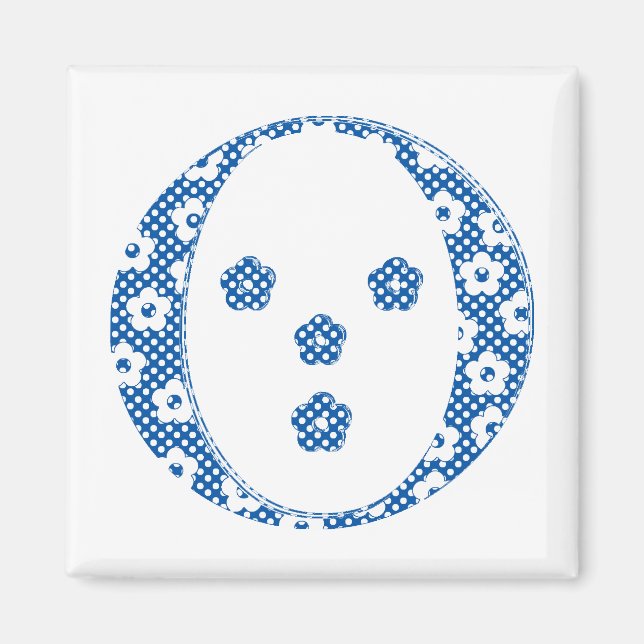 Aimant LETTRE Motif Fleur O(bleu) (Devant)