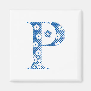 Aimant LETTRE Motif Fleur P(bleu)
