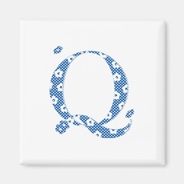 Aimant LETTRE Motif Fleur Q (bleu) (Devant)