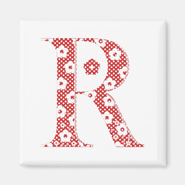 Aimant LETTRE Motif Fleur R(rouge) (Devant)