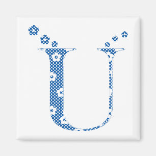 Aimant LETTRE Motif Fleur U(bleu)