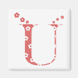 Aimant LETTRE Motif Fleur U(rouge)