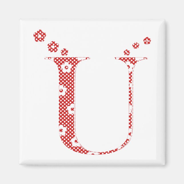 Aimant LETTRE Motif Fleur U(rouge) (Devant)
