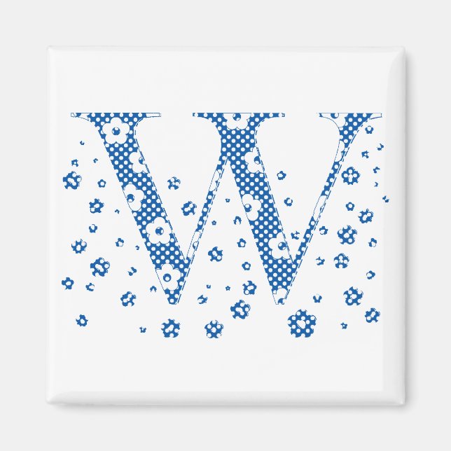 Aimant LETTRE Motif Fleur W(bleu) (Devant)