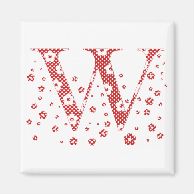 Aimant LETTRE Motif Fleur W(rouge) (Devant)