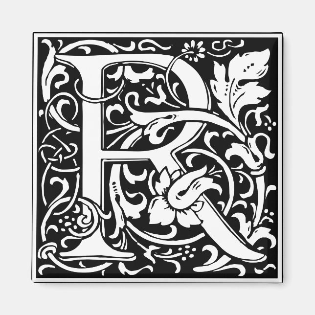 Aimant Lettre R Monogramme Art Nouveau Médiéval (Devant)