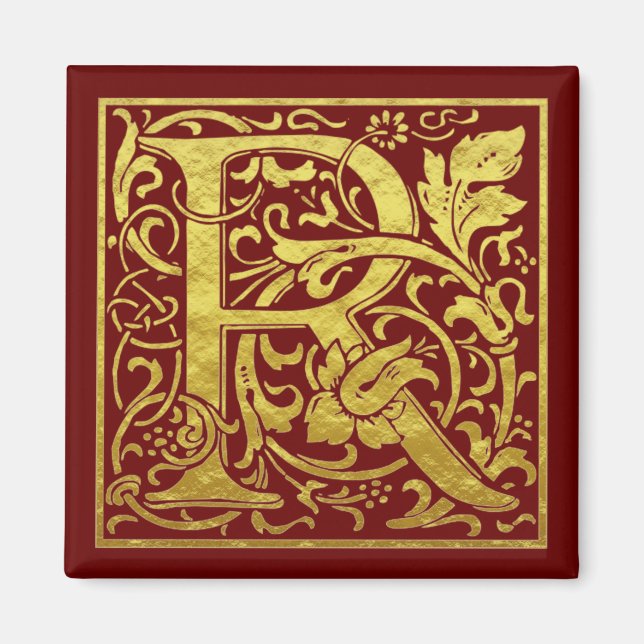 Aimant Lettre R Première Lettre Faux Or Rouge (Devant)