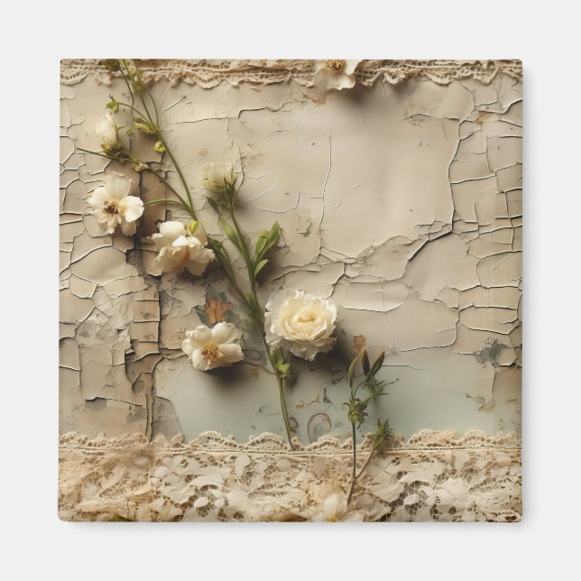 Aimant Lettre vintage d'amour parchemin avec fleurs (3) (Devant)