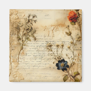 Aimant Lettre vintage d'amour parchemin avec fleurs (5)