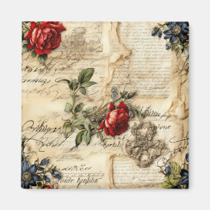 Aimant Lettre vintage d'amour parchemin avec fleurs (9)