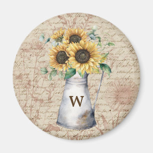 Aimant Lettre Vintage Monogramme tournesol rustique