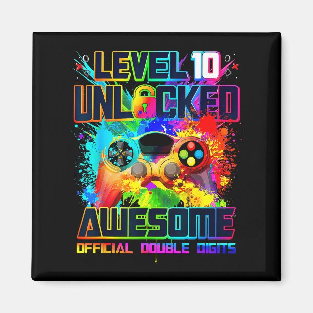 Aimant Level 10 Unlocked Awesome Gaming Birthday Boy 10th (Devant)
