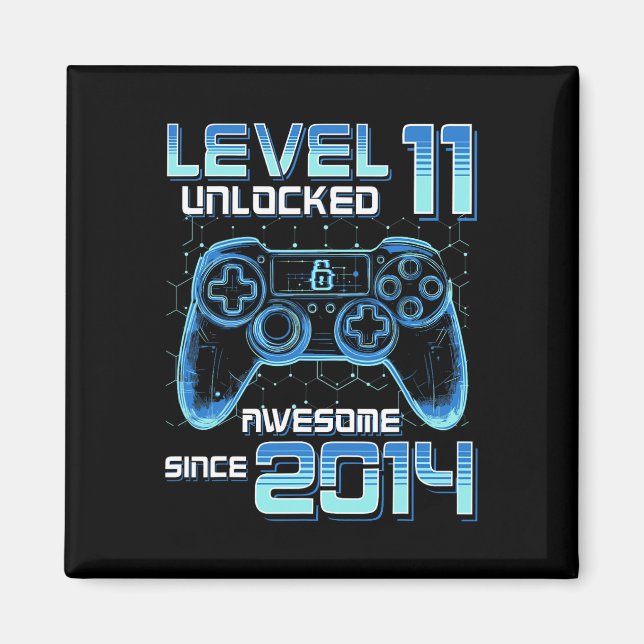 Aimant Level 11 Unlocked Video Game Party 11th Birthday G (Devant)