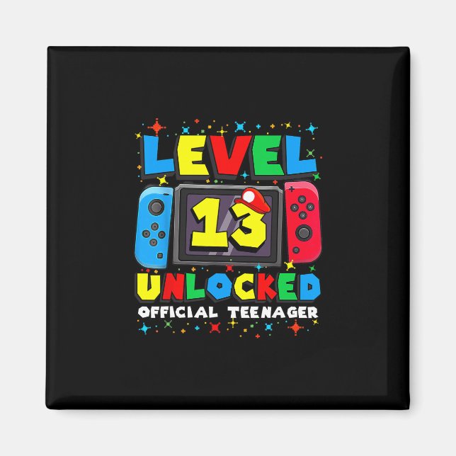 Aimant Level 13 Unlocked Gamer 13th Birthday Gift Video G (Devant)