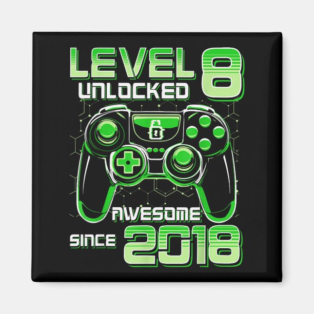 Aimant Level 8 Unlocked Awesome Since 2018 8th Birthday G (Devant)