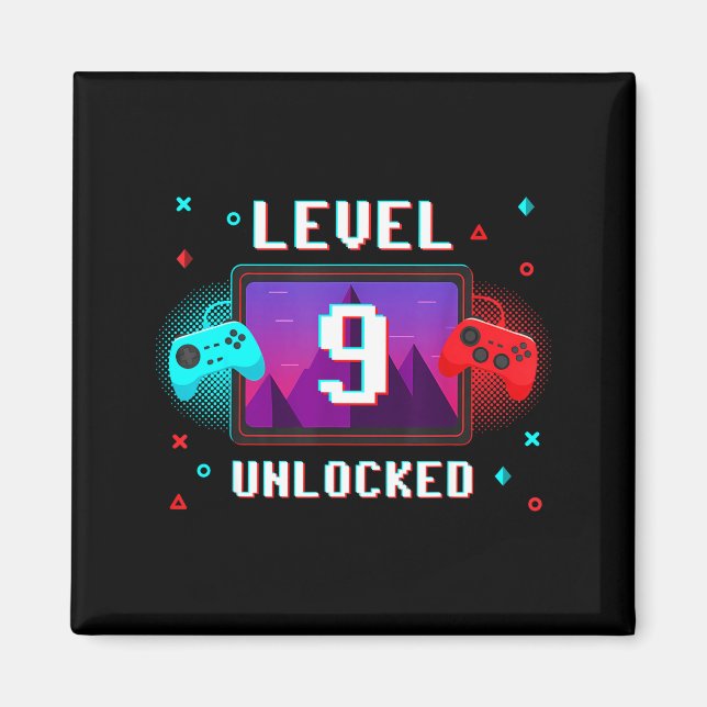 Aimant Level 9 Unlocked Video Gamer Funny 9th Birthday Bo (Devant)