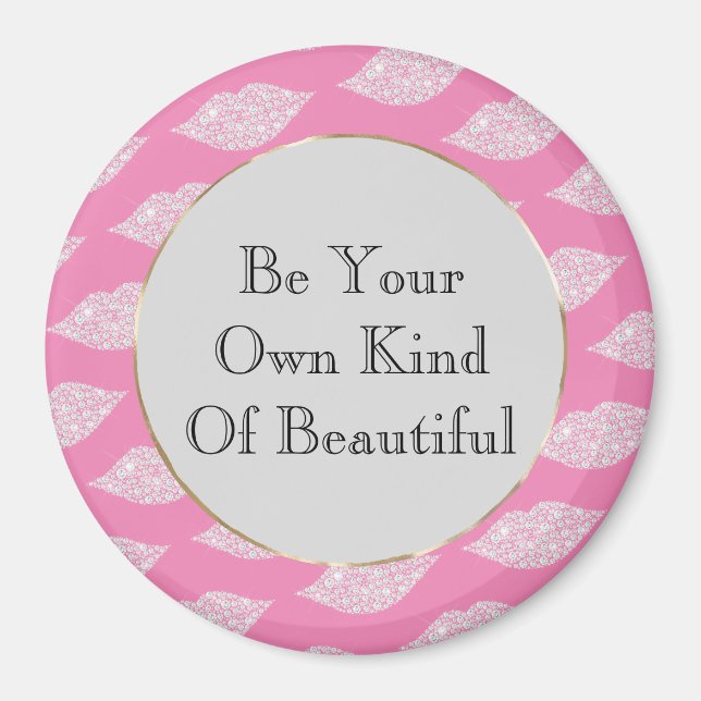 Aimant Lèvres Diamantes Blanches Gris Rose (Devant)