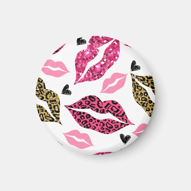 Aimant Lèvres scintillantes : Motif de mode Leopard (Devant)