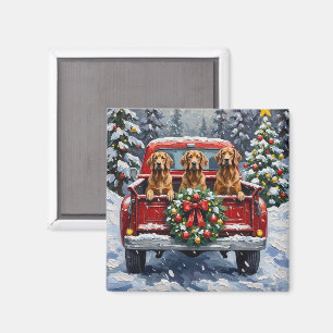 Aimant Lévrier Afghan camion rouge de Noël vacances