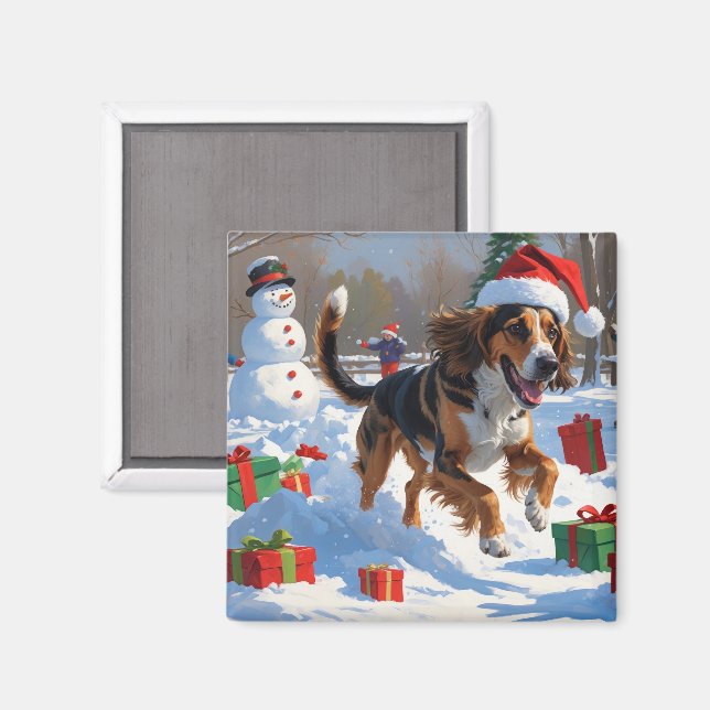 Aimant Lévrier Afghan Scène de neige festive de Noël (Recto/Verso)