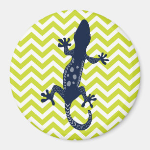 Aimant Lézard bleu marine sur le Motif à rayures Chevron