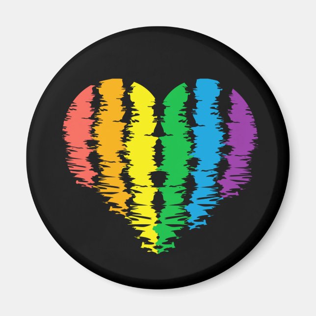 Aimant LGBT+pride. Arc-en-ciel du coeur. Badge (Devant)