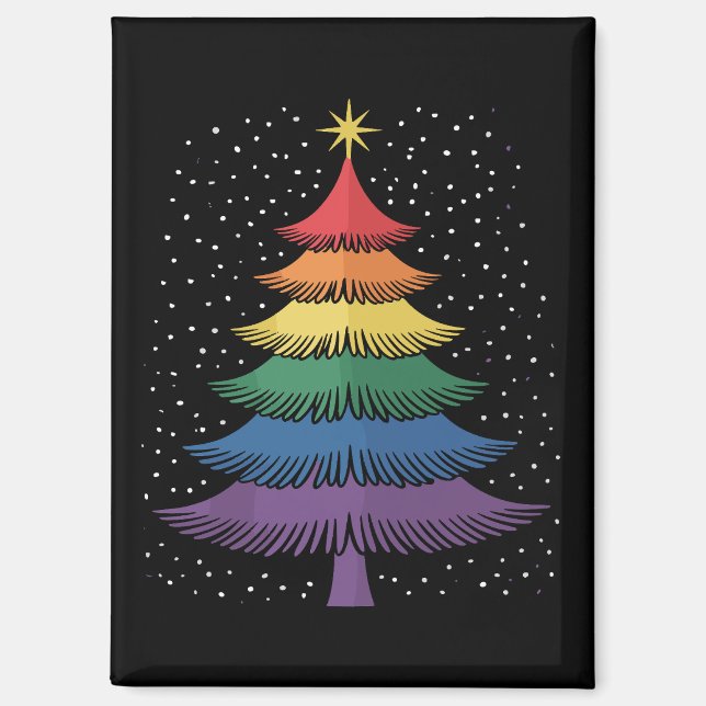 Aimant LGBT-Q Pride Christmas Tree Pajama Rainbow Flag (Recto)